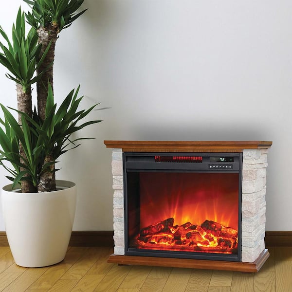 Lifesmart 1500-Watt Electric 3-Element Small Square Infrared Fireplace with Faux Stone Accent