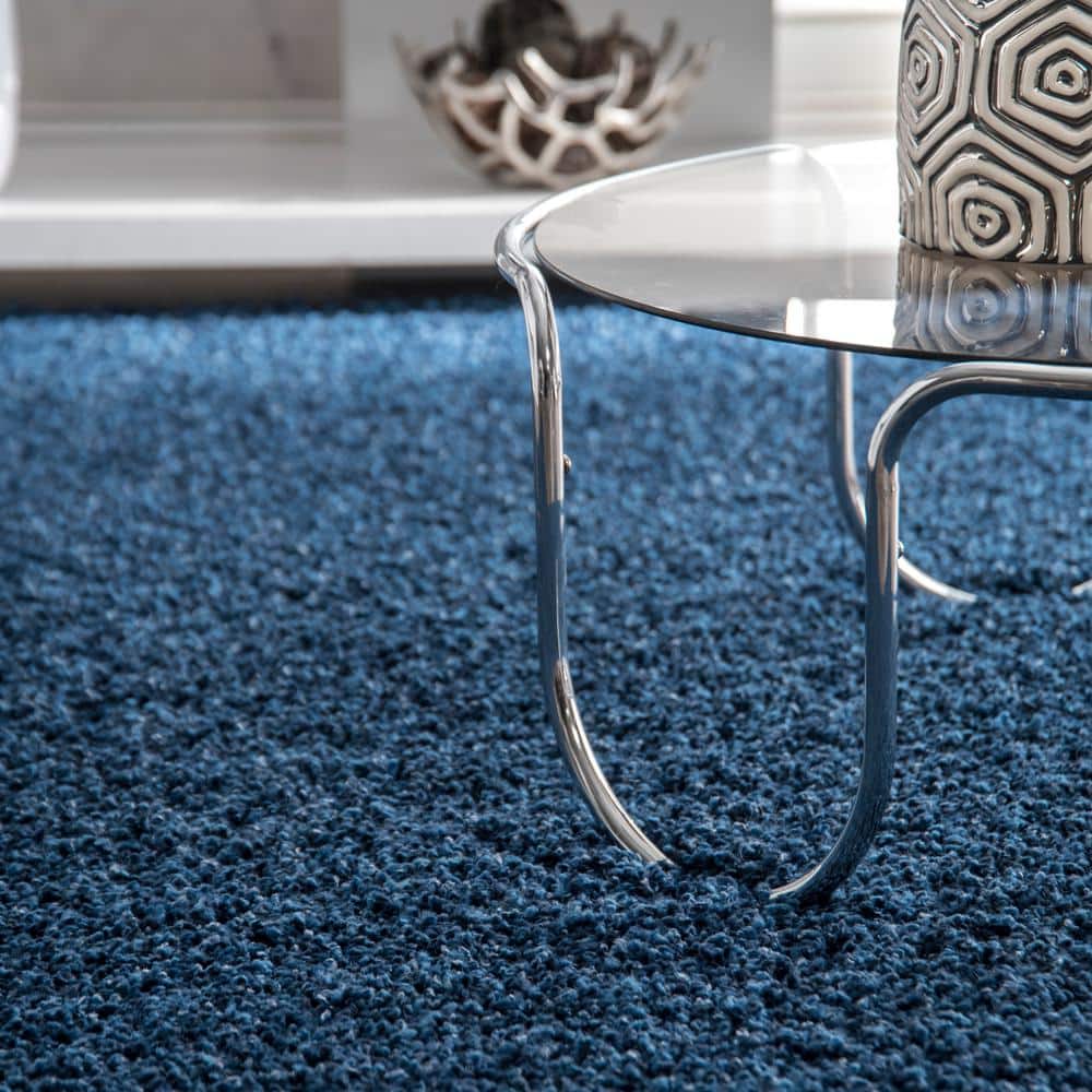 Marleen Plush Solid Blue Shag Rug 2' x 3'