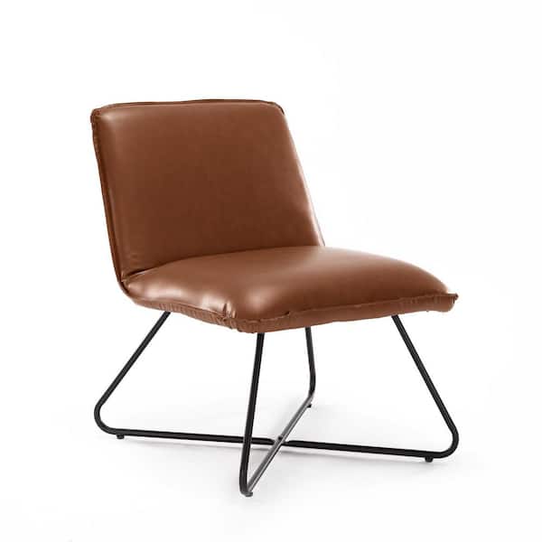 LUE BONA 22.2 in. Wide Red Brown Mid Century Modern Faux Leather Side Chair with Adjustable Backrest For Living Room