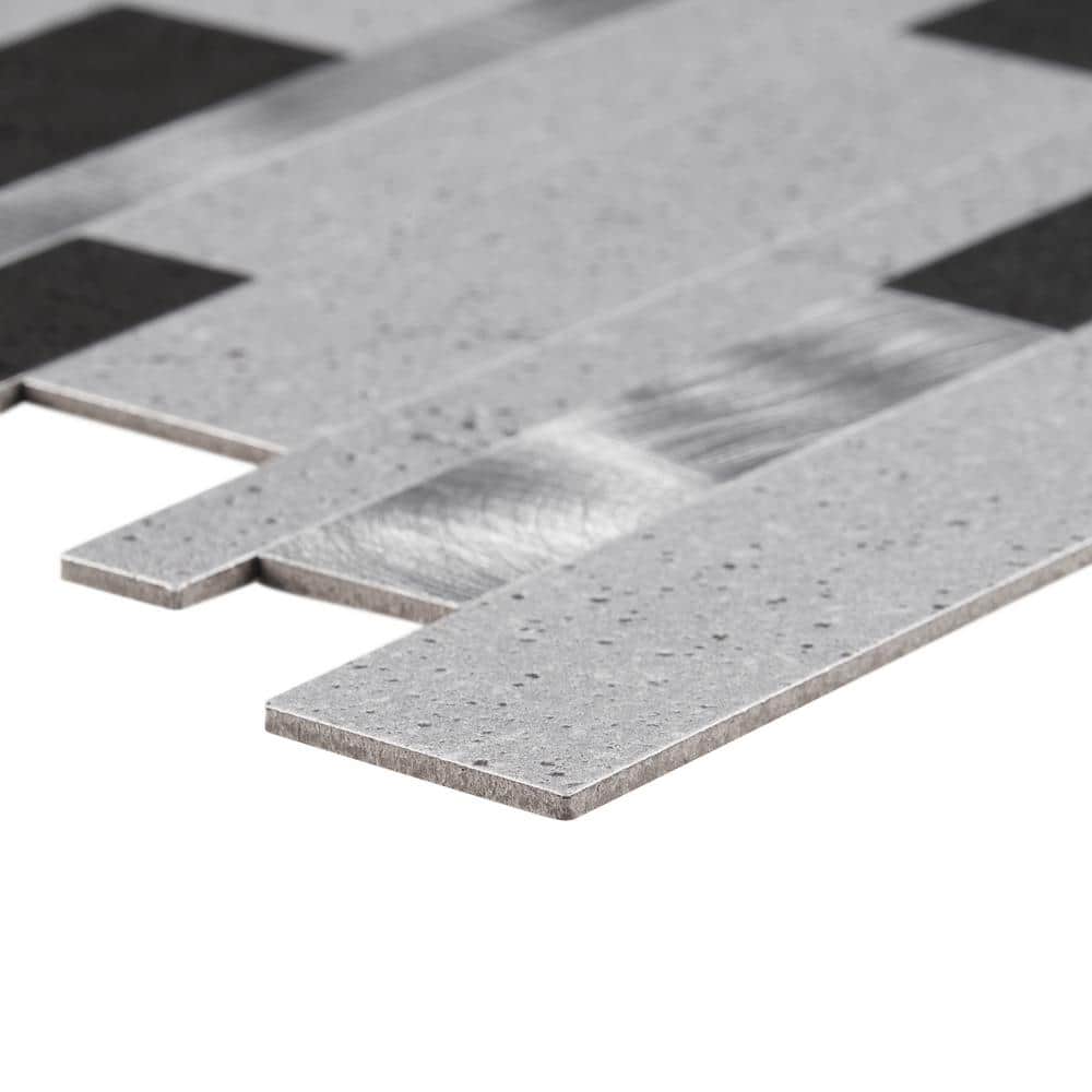 Gray Aluminum Peel and Stick Mosaic Tile Sheet