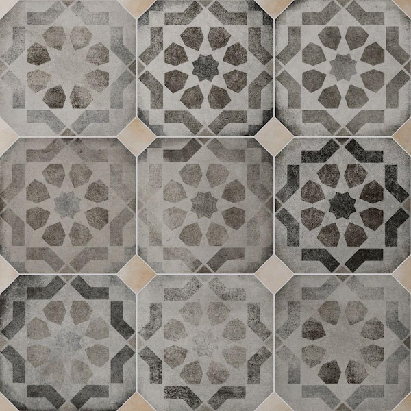 Merola Tile Laverton Octagon Deco Sombra with Taco Arena 8 in. x 8 in. Porcelain Floor and Wall Tile (11.25 sq. ft. /Case)
