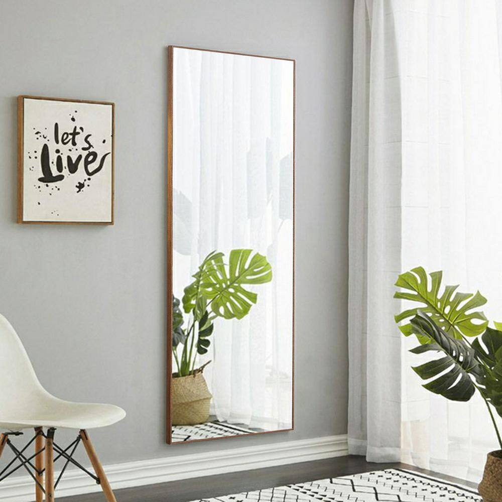 Brown Wood Framed 65" x 23" Full-Length Rectangular Mirror