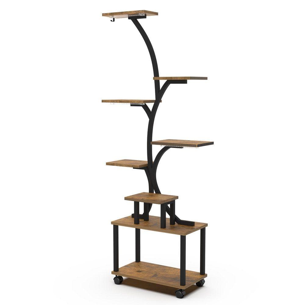63 in. Rustic Brown 8-Tier Composite Wood Indoor Plant Stand with