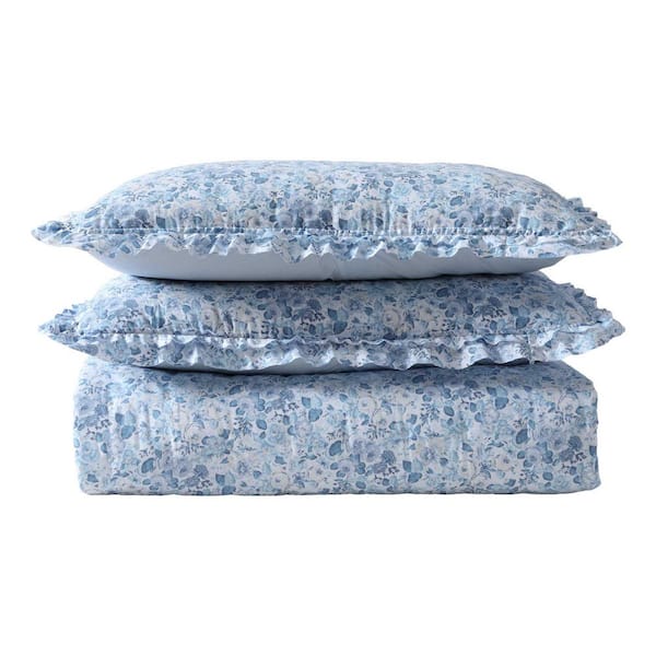Laura Ashley Quartet 3-Piece Cashmere Blue Microfiber Full