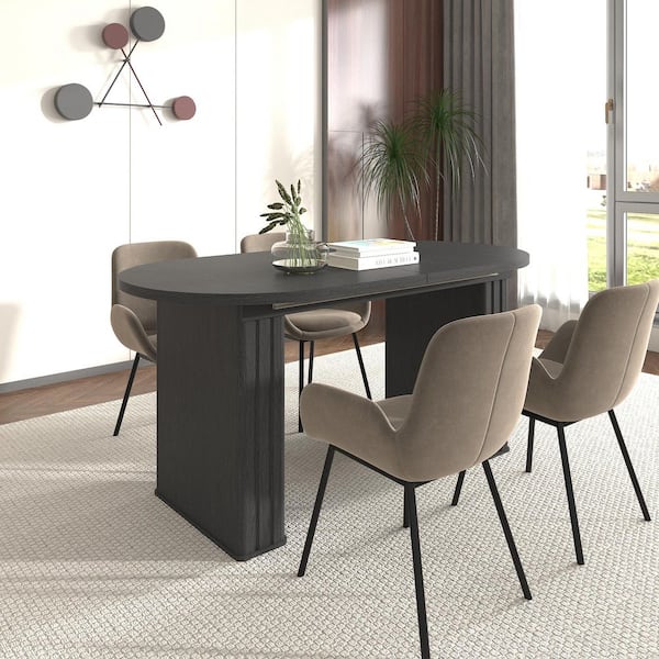 Phineas 63 in. to 78.74 in. Rectangle Black Wood Double Pedestal Extendable Dining Table for Family Living Room Seats 8