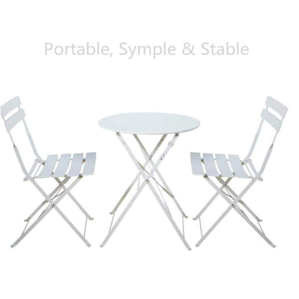 PATIOGUARDER 3-Piece Steel Outdoor Bistro Folding Metal Patio Furniture Set White