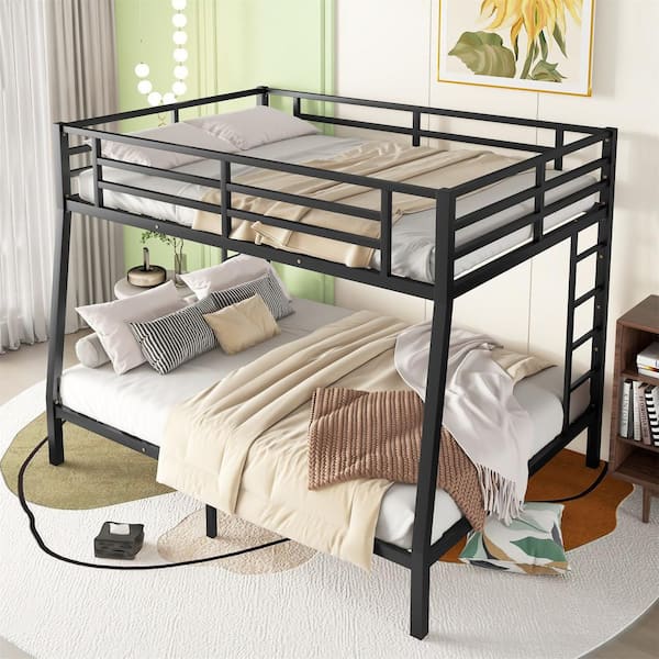 NicBex Full XL Over Queen Bunk Bed With Guardrail,Loft Bed With Built-in Sloping Ladder,Modern Bunk Beds,Noise Reduced Bunk Beds For Bedroom,Black
