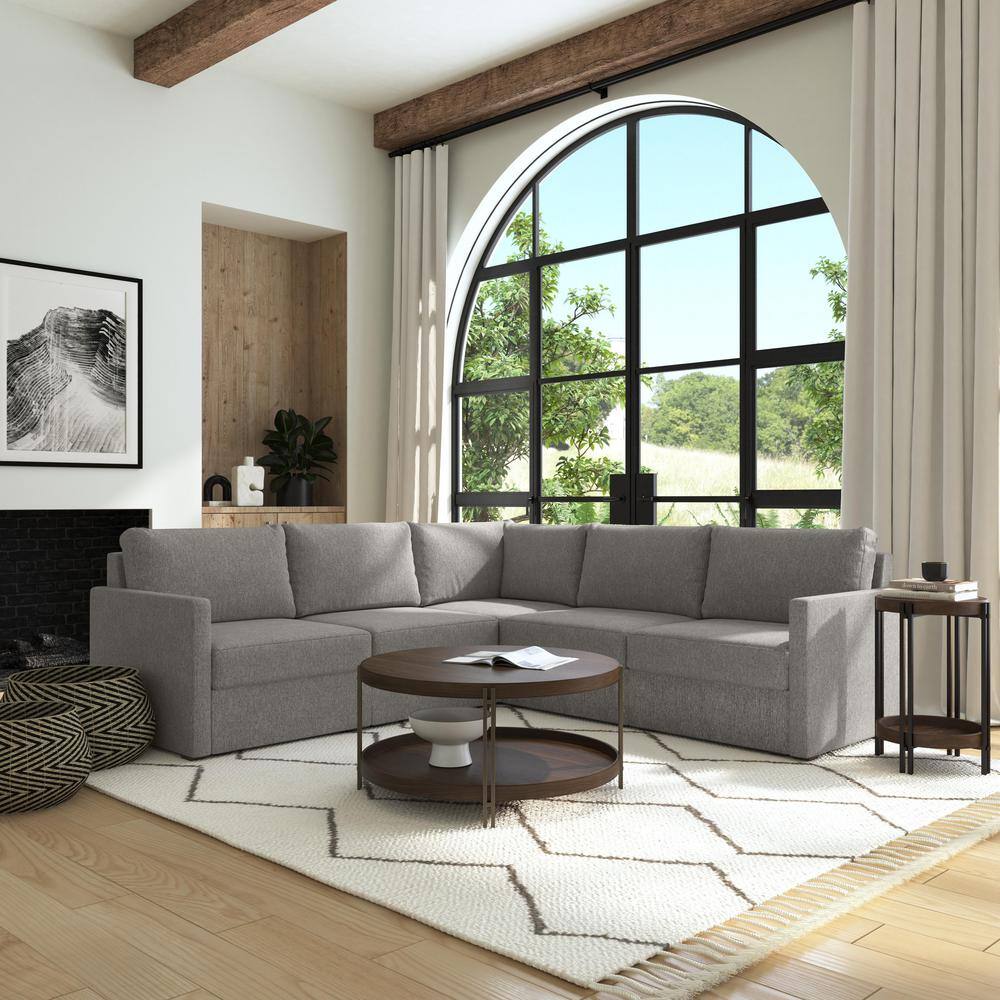 Pebble Dark Gray 5-Piece Modular Sectional Sofa with Ottoman