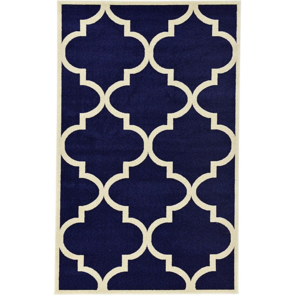 Navy Blue Trellis Rectangular Indoor Rug 5' x 8' - Easy Care & Stain-Resistant