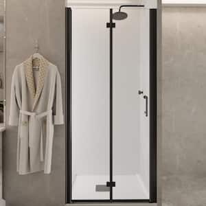 34-35 in. W x 72 in. H Bi-Fold Semi Frameless Shower Door in Matte Black with Clear Glass