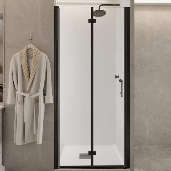 ES-DIY 34-35 in. W x 72 in. H Bi-Fold Semi Frameless Shower Door in Matte Black with Clear Glass