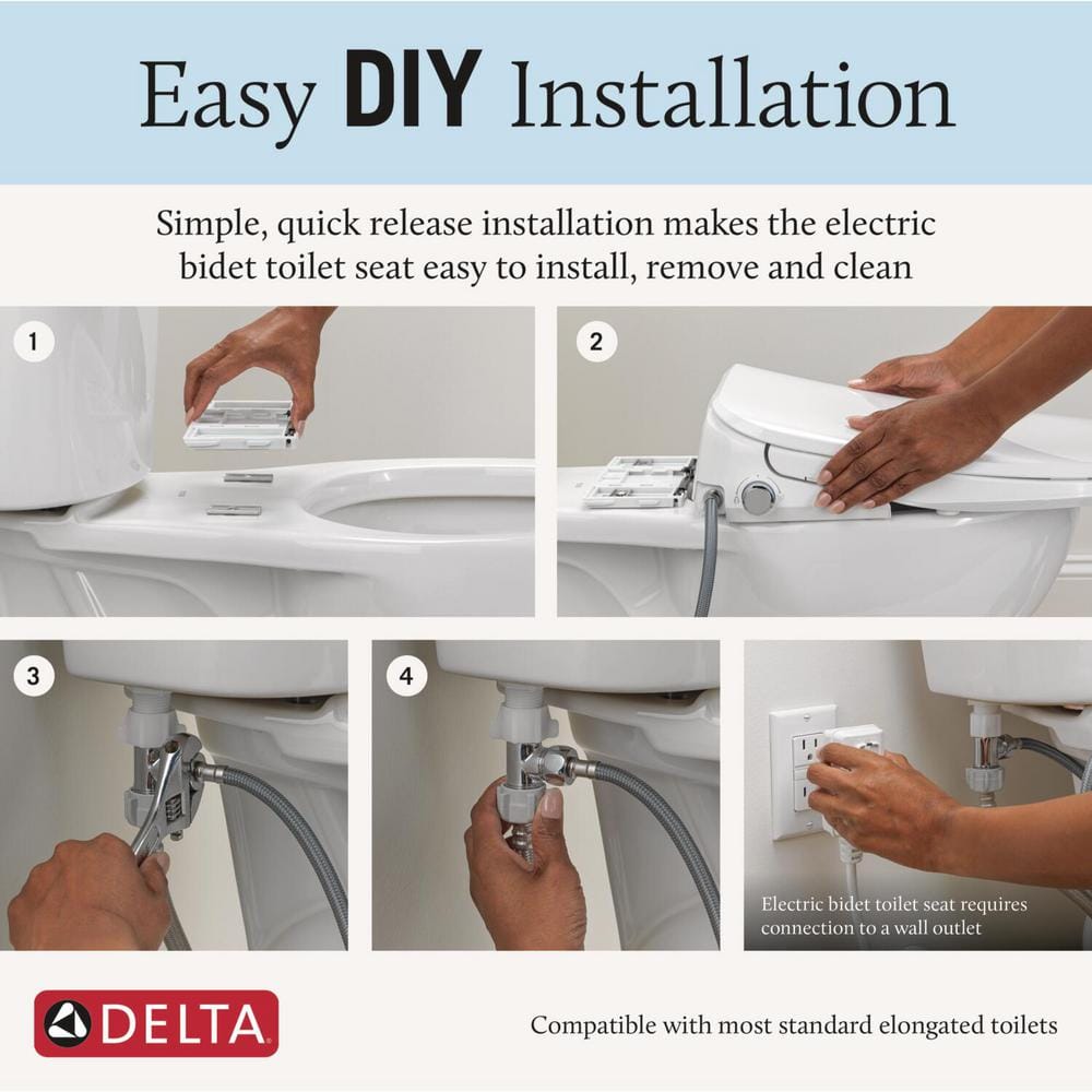 White Elongated Electric Bidet Toilet Seat with Remote