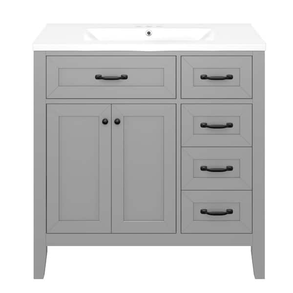 36 in. W Freestanding Bath Vanity in Gray with White Ceramic Top Basin and Single Sink