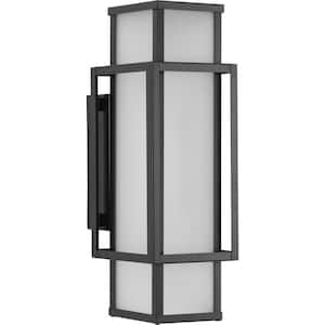 2-Light Matte Black Lantern Unison Etched Seeded Glass Contemporary Wall No Bulbs Included