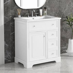 30 in. W Single Sink Freestanding Bath Vanity in White with White Ceramic Top Unassembled