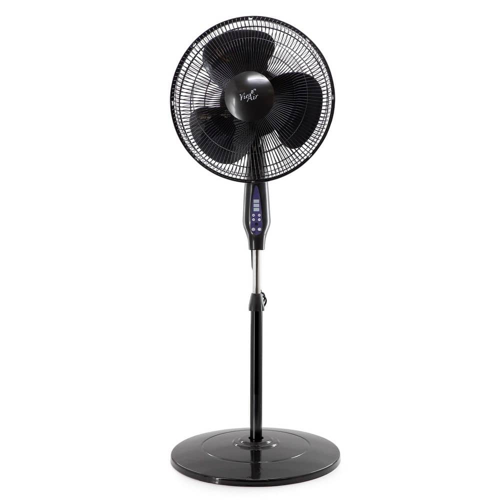 Vie Air 16 Inch Black Aluminum Remote Controlled Oscillating Pedestal Fan