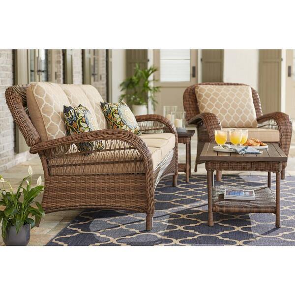 Hampton bay toffee trellis reversible deep seating outdoor lounge chair best sale cushion