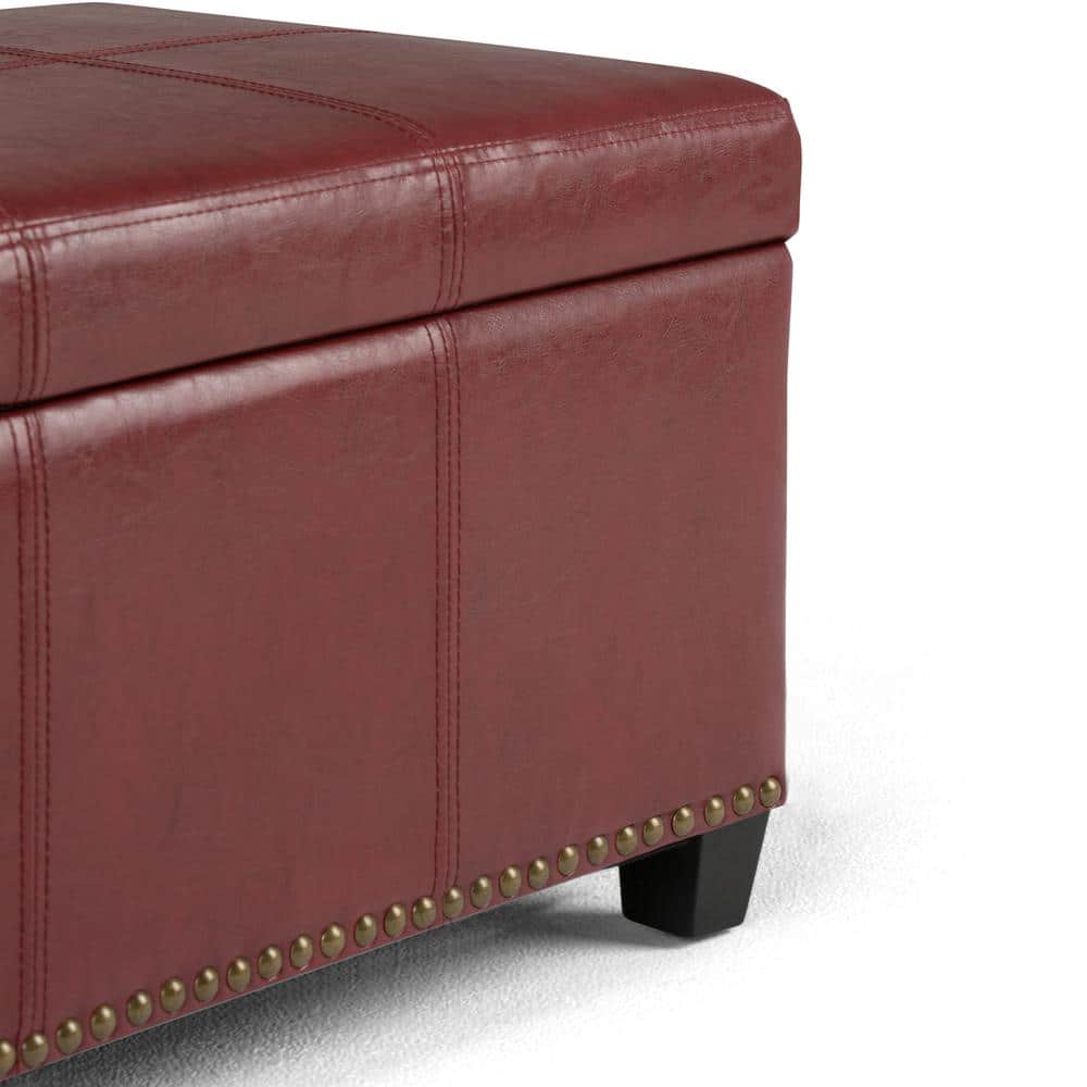 Radicchio Red Bonded Leather Storage Bench Ottoman