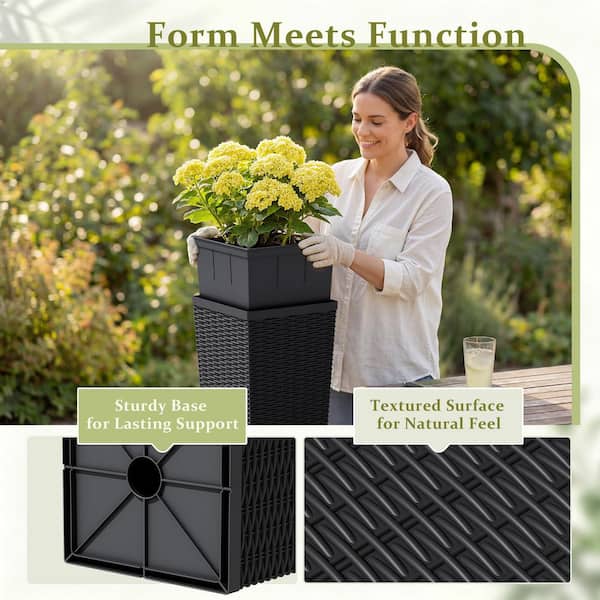 Tozey 30 in. Black Resin Tall Square Planter (Set of 2) T-PLT24