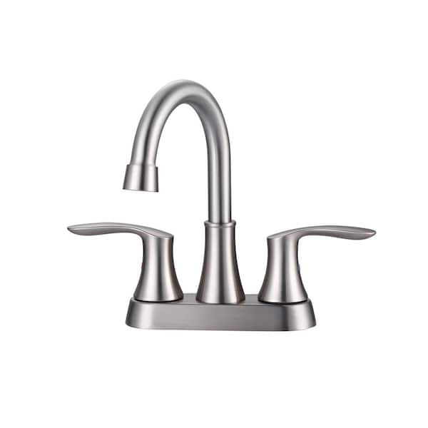 4 in. Centerset Double Handle High Arc Bathroom Faucet with Drain Kit Included in Brushed Nickel