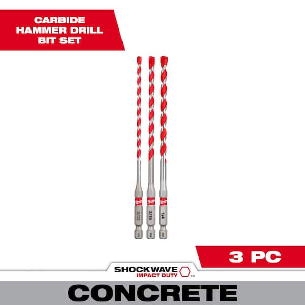 Milwaukee SHOCKWAVE Carbide Hammer Drill Bit Kit (3-Piece) for Concrete, Stone, Masonry Drilling