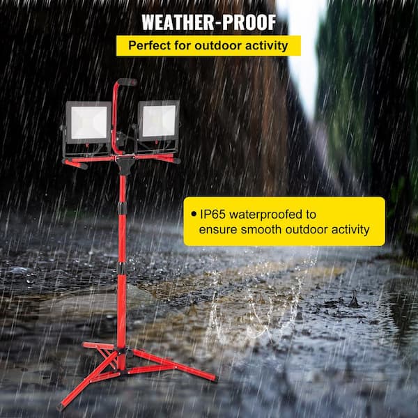 VEVOR Waterproofed Work Light with Stand 20000 Lumens Dual-Head LED Work Light with Adjustable and Foldable Tripod Stand