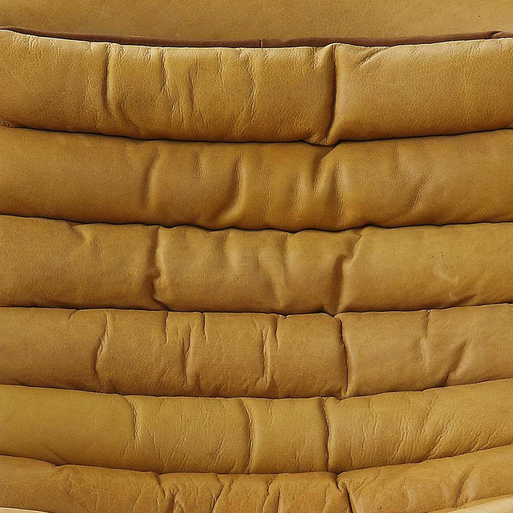 Turmeric Leather and Aluminum Barrel Accent Chair
