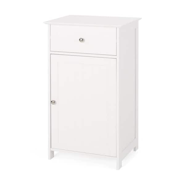 17 in. W x 13.5 in. D x 30.25 in. H White Linen Cabinet with Door and Drawer for Bathroom