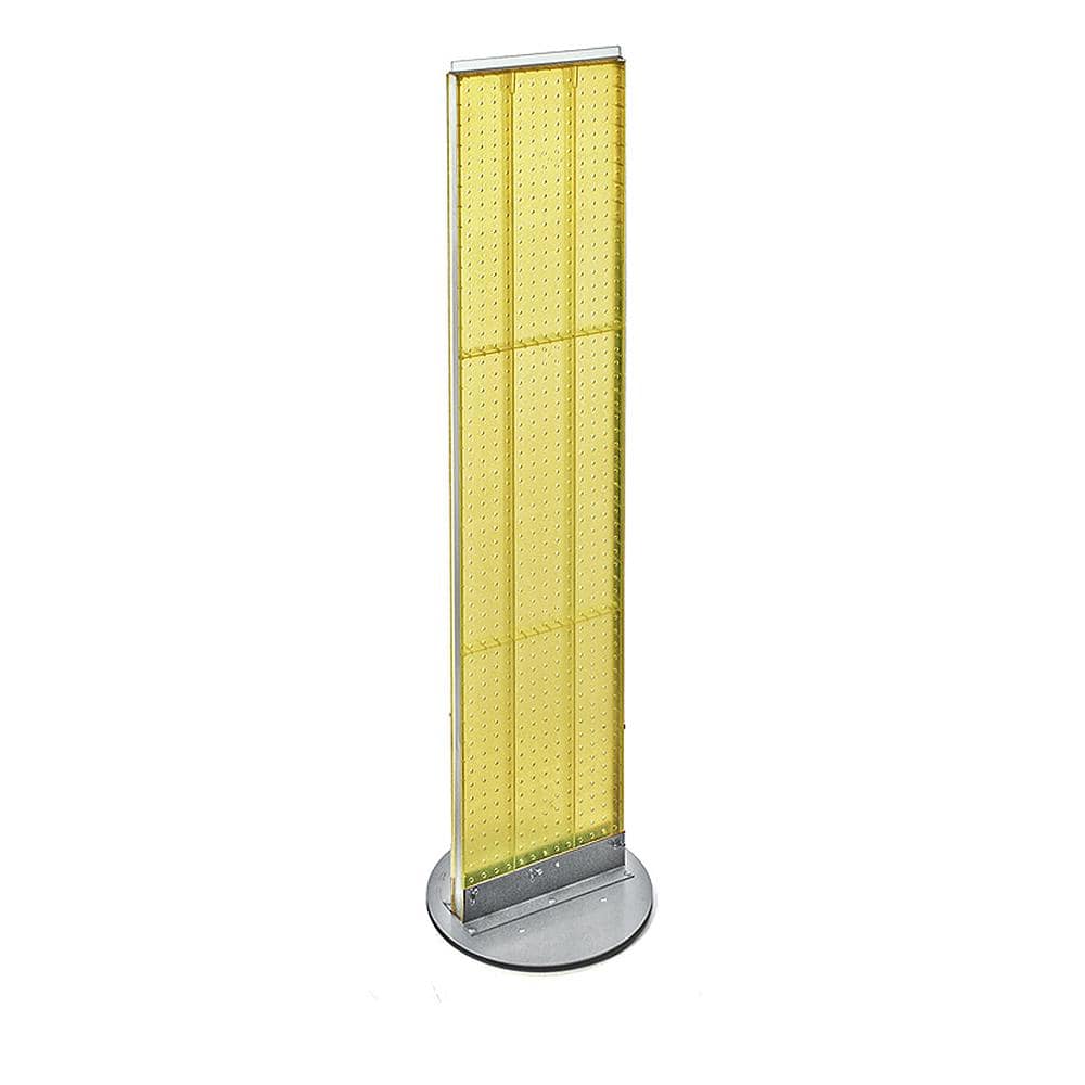 Yellow Styrene Pegboard Floor Display with Revolving Metal Base