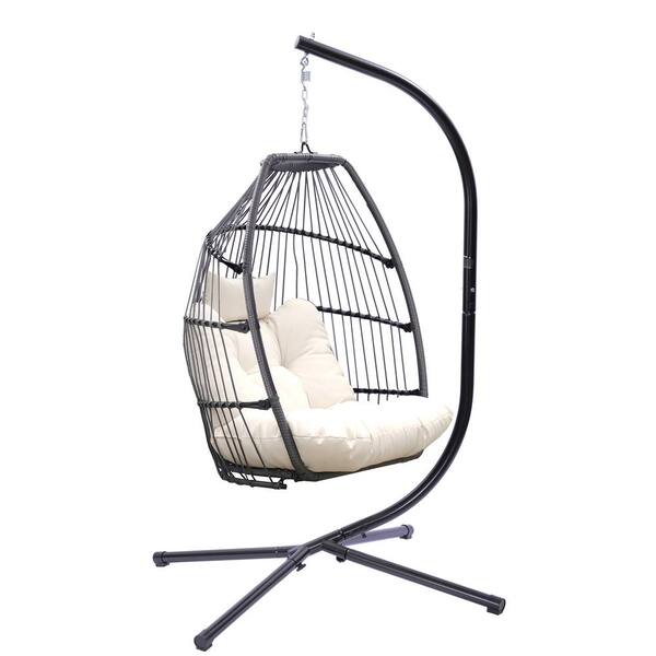 myhomore Outdoor Wicker Folding Hanging Chair, Rattan Patio Swing Hammock  Egg Chair with Cushion and Pillow EGGCH-WH - The Home Depot