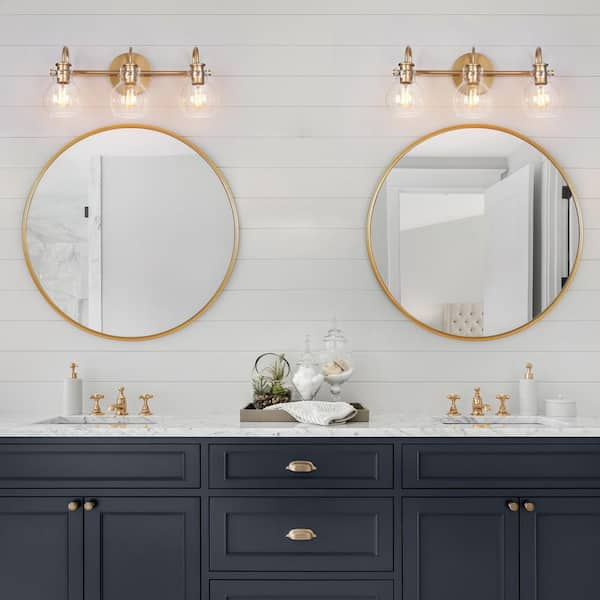 Robb Modern 3-Light Gold Bathroom Vanity Light Interior Powder Room Lighting with Clear Globe Shades