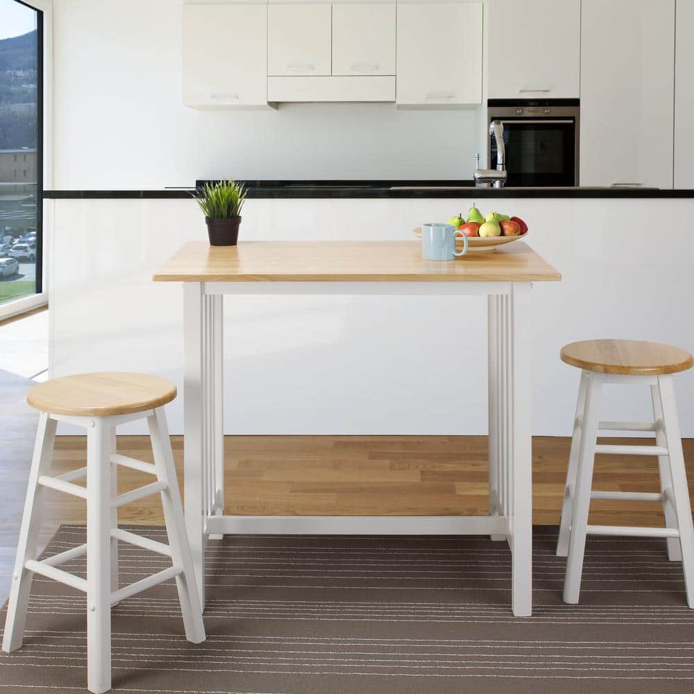 White and Natural Wood 3-Piece Pub Breakfast Set