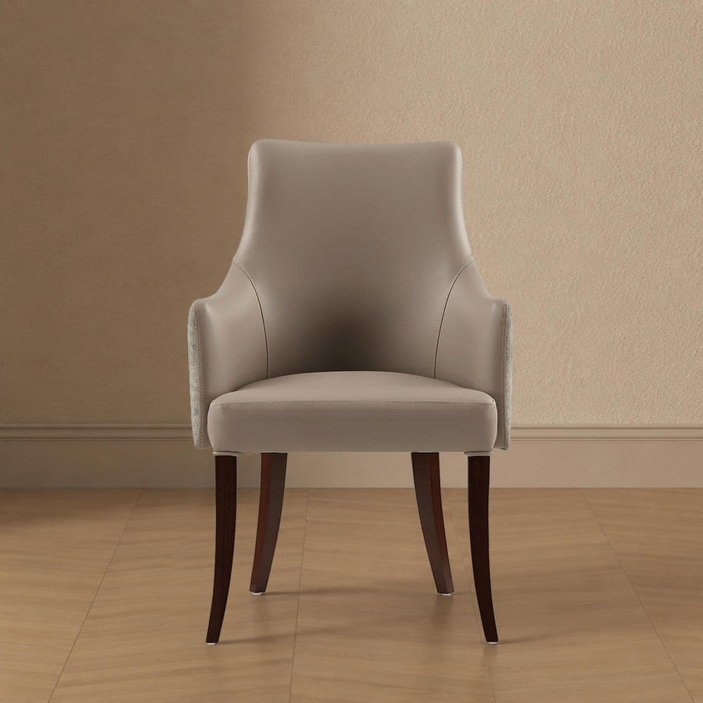 Connie Modern Taupe Vegan Leather and Velvet Upholstered Dining Arm Chair