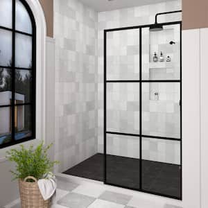 Hilma 34 in. W x 72 in. H Fixed Framed Shower Door in Matte Black Finish with Patterned Glass