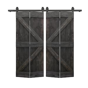 40 in. x 84 in. K Series Solid Core Charcoal Black Stained DIY Wood Double Bi-Fold Barn Doors with Sliding Hardware Kit