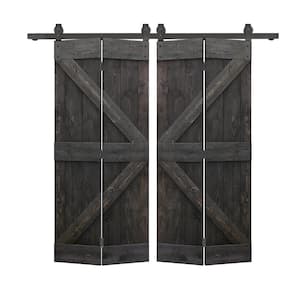 64 in. x 84 in. K Pre Assembled Black Stained Wood Double Solid Core Bi-Fold Barn Doors with Sliding Hardware Kit