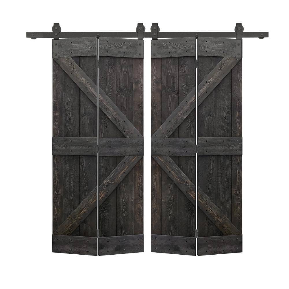 72 in. x 84 in. K Pre Assembled Black Stained Wood Double Solid Core Bi-Fold Barn Doors with Sliding Hardware Kit price history on PriceWatchPro