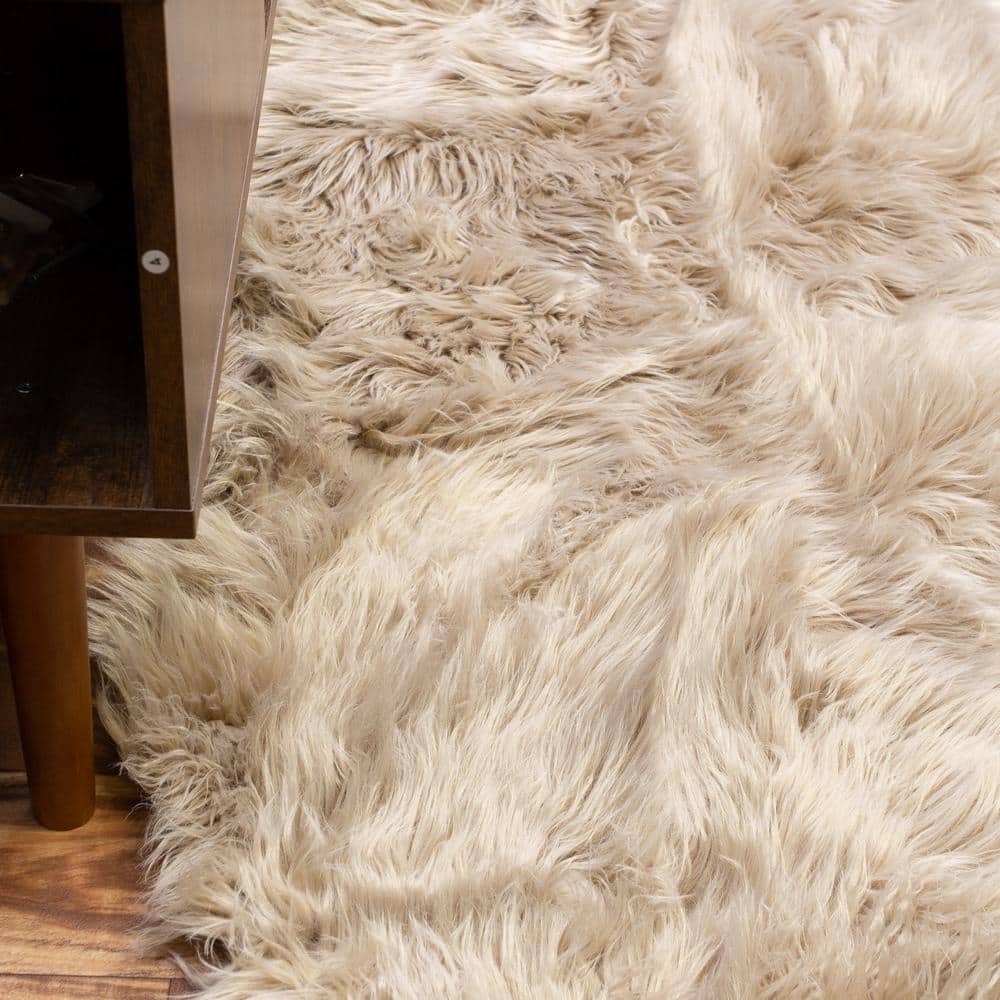 Serene Light Brown Faux Sheepskin Shag Rug 4' x 6'