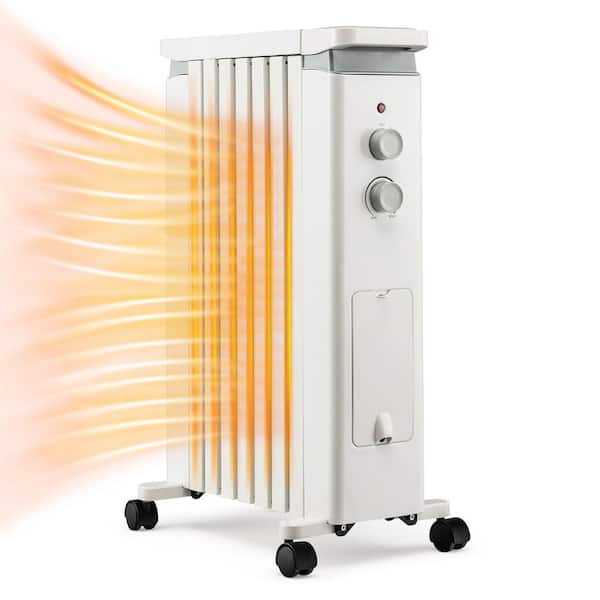 Costway 1500-Watt White Oil Filled Radiator Heater Electric Space Heater with Heat Settings