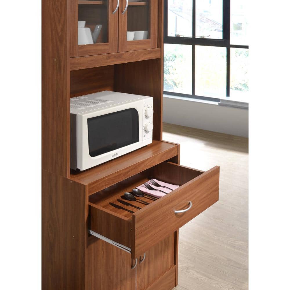 Cherry Tall Kitchen Cabinet with Glass Doors and Drawer