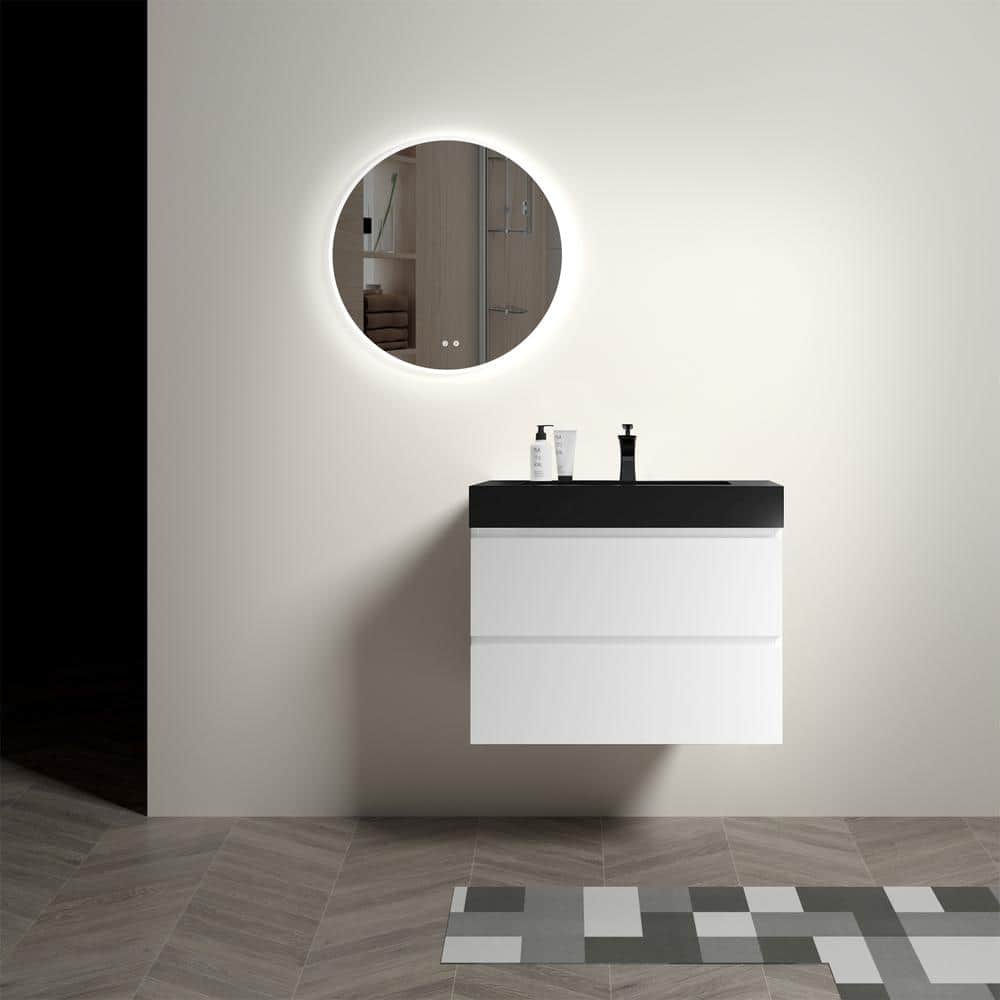 Pvillez 30 inch Bathroom Vanity with Sink Combo, Wall Mounted Bathroom  Vanity Set with White Glossy Ceramic Basin & Adjust Open Shelf, Modern  Floating