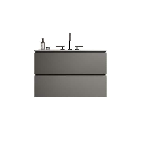30 in. Wall-Mounted Gray Bath Vanity with White Ceramic Top Pre-assembled