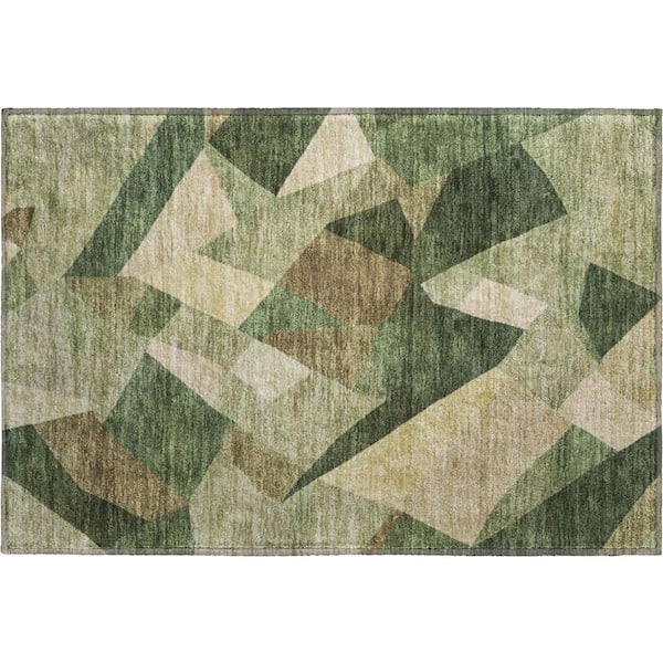 Mayfield Premium Machine Washable Abstract AMF2374 Green 3 ft. x 4 ft. Area Rug