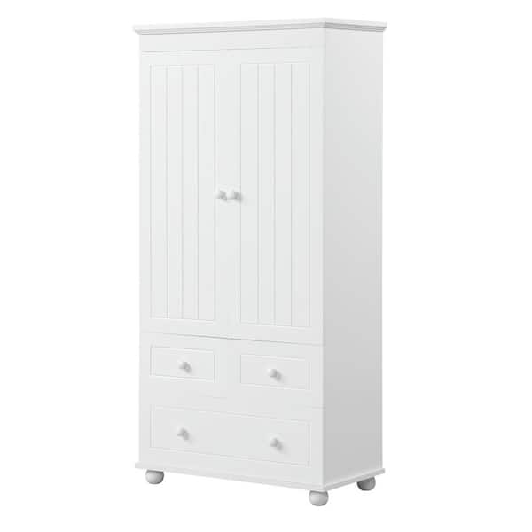 30.6 in. W x 15.2 in. D x 62.7 in. H White Linen Cabinet, Tall Bathroom Storage Cabinet with 3 Drawers and 2 Doors
