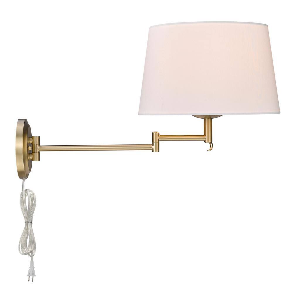 Brushed Bronze Swing Arm Wall Sconce with White Shade