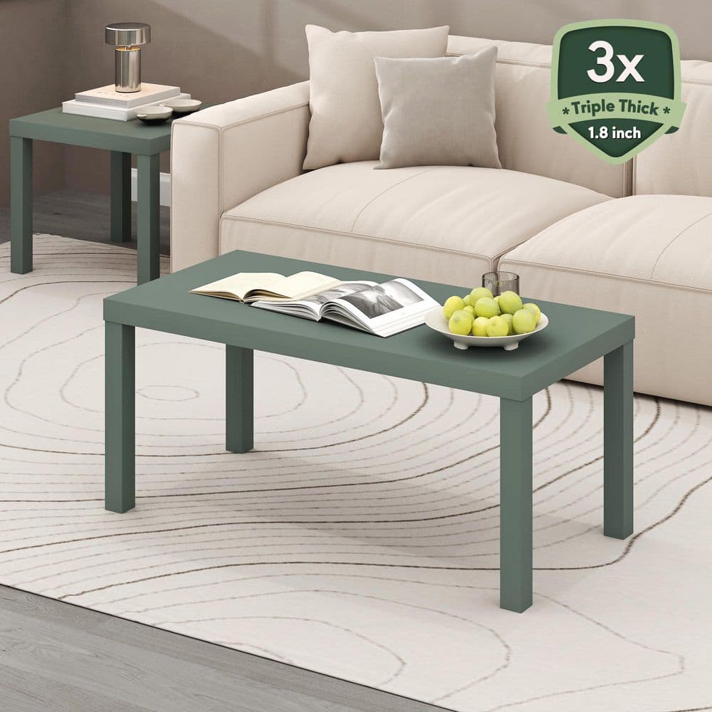 Classic 18.9 in. Sage Green Rectangle Wood Coffee Table with with 1.8 in. Thick Tabletop price history on PriceWatchPro