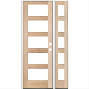 46 in. x 96 in. Modern Hemlock Left-Hand/Inswing 5-Lite Clear Glass unfinished Wood Prehung Front Door with Sidelite