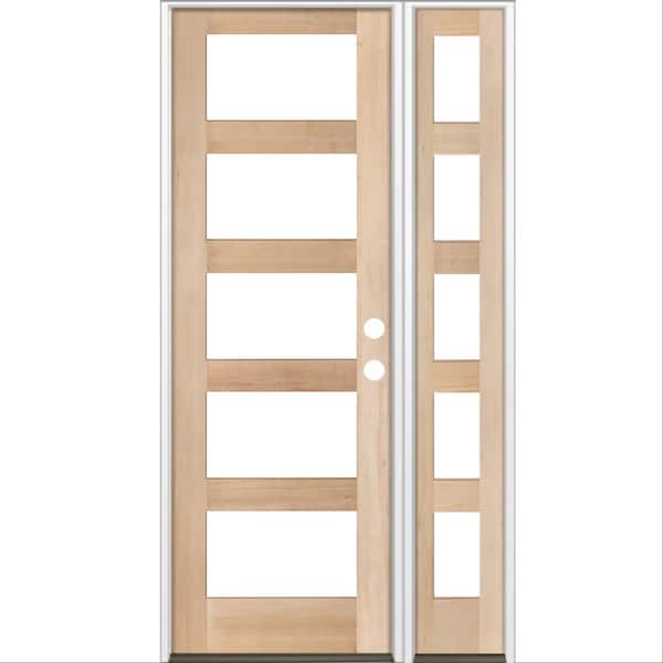 Krosswood Doors 46 in. x 96 in. Modern Hemlock Left-Hand/Inswing 5-Lite Clear Glass unfinished Wood Prehung Front Door with Sidelite