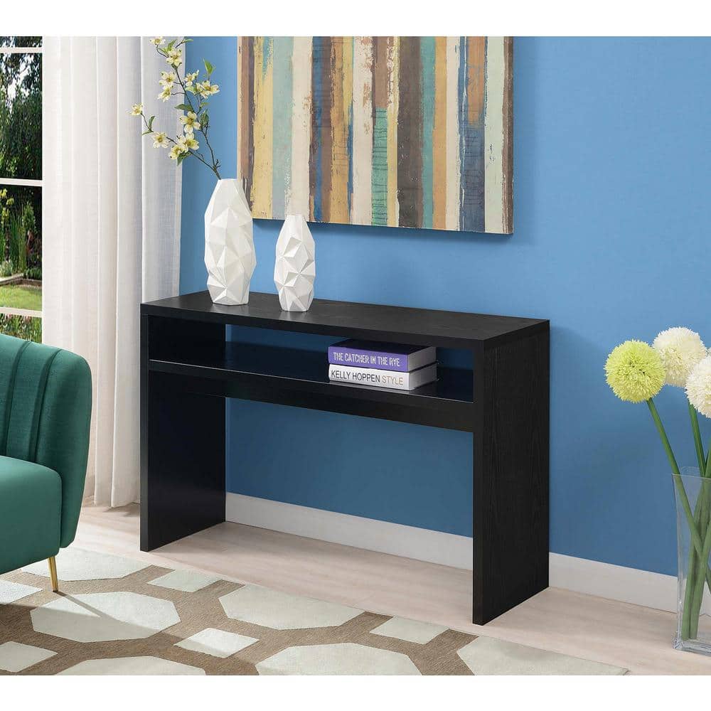 Northfield Deluxe 48" Black Wood and Glass Console Table with Storage