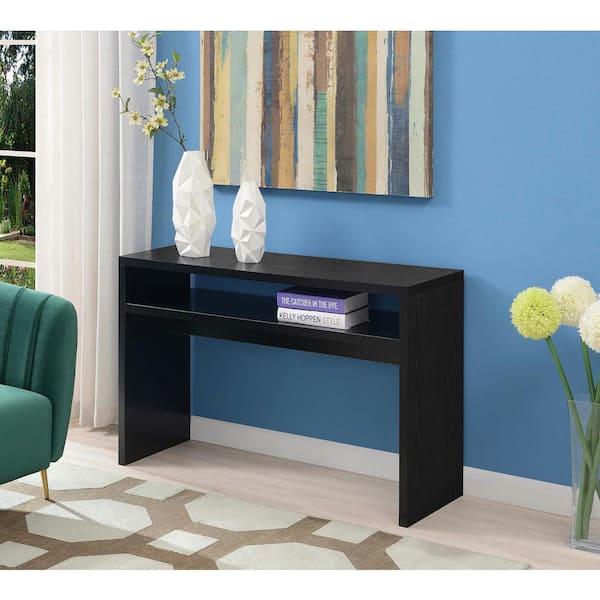 Convenience Concepts Northfield 48 in. Black Standard Height Rectangular Particle Board Top Console Table with Shelf
